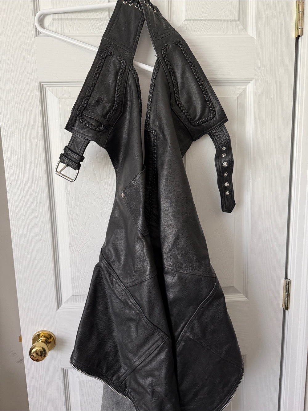 Black Leather Women's Chaps with Braided Details
